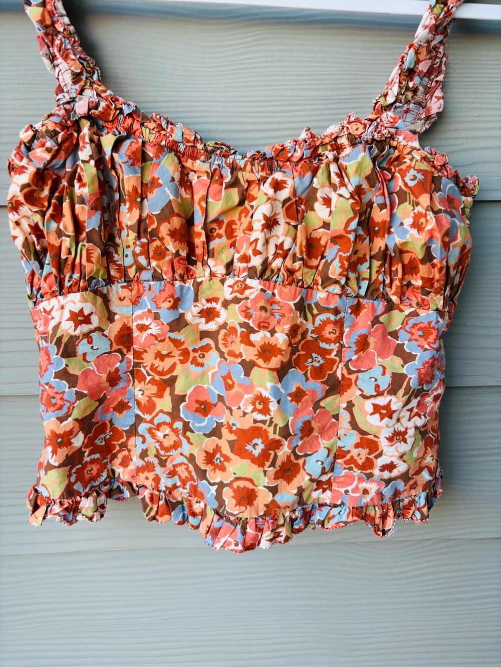 Love The Label Floral Ruffle Crop Top Size Medium Boho Coquette